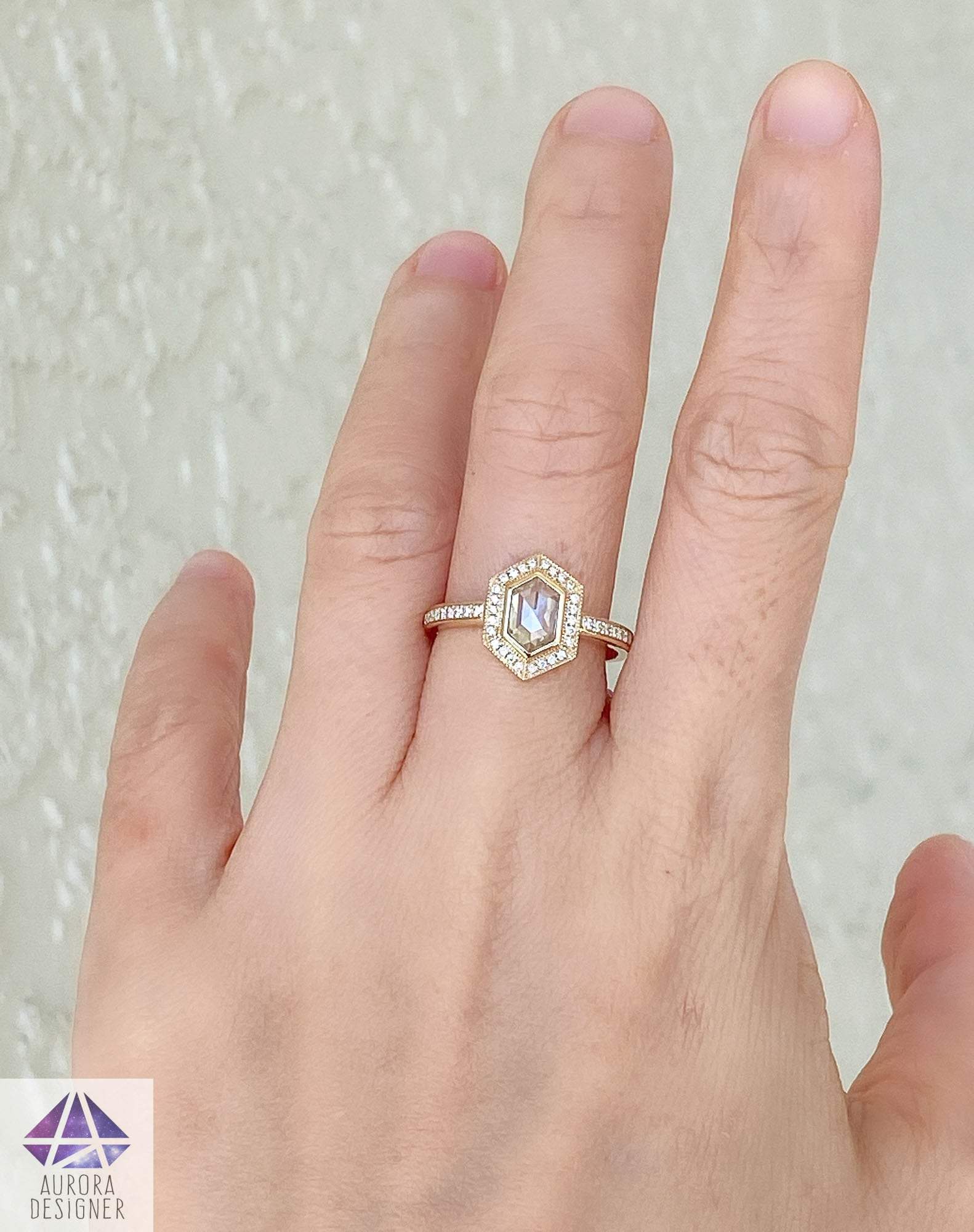Bezel Set Halo Engagement Ring With Cushion Cut Diamond - GOODSTONE